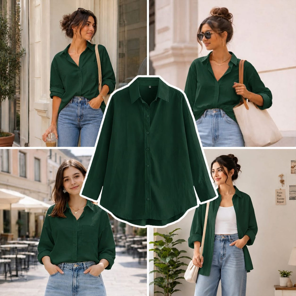Bottle Green Button Down Shirt