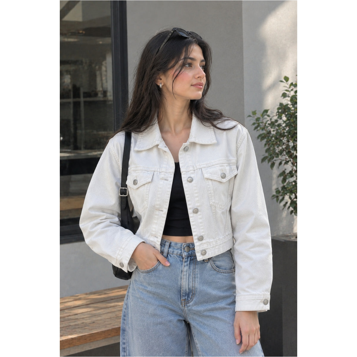 White Crop Denim Jacket
