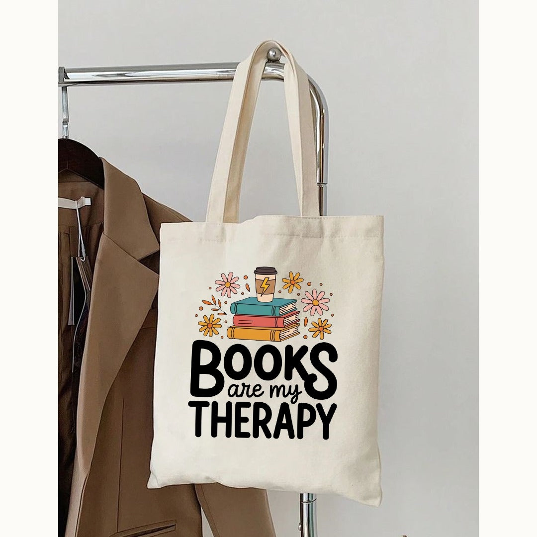 Books Are My Therapy Printed Tote Bag