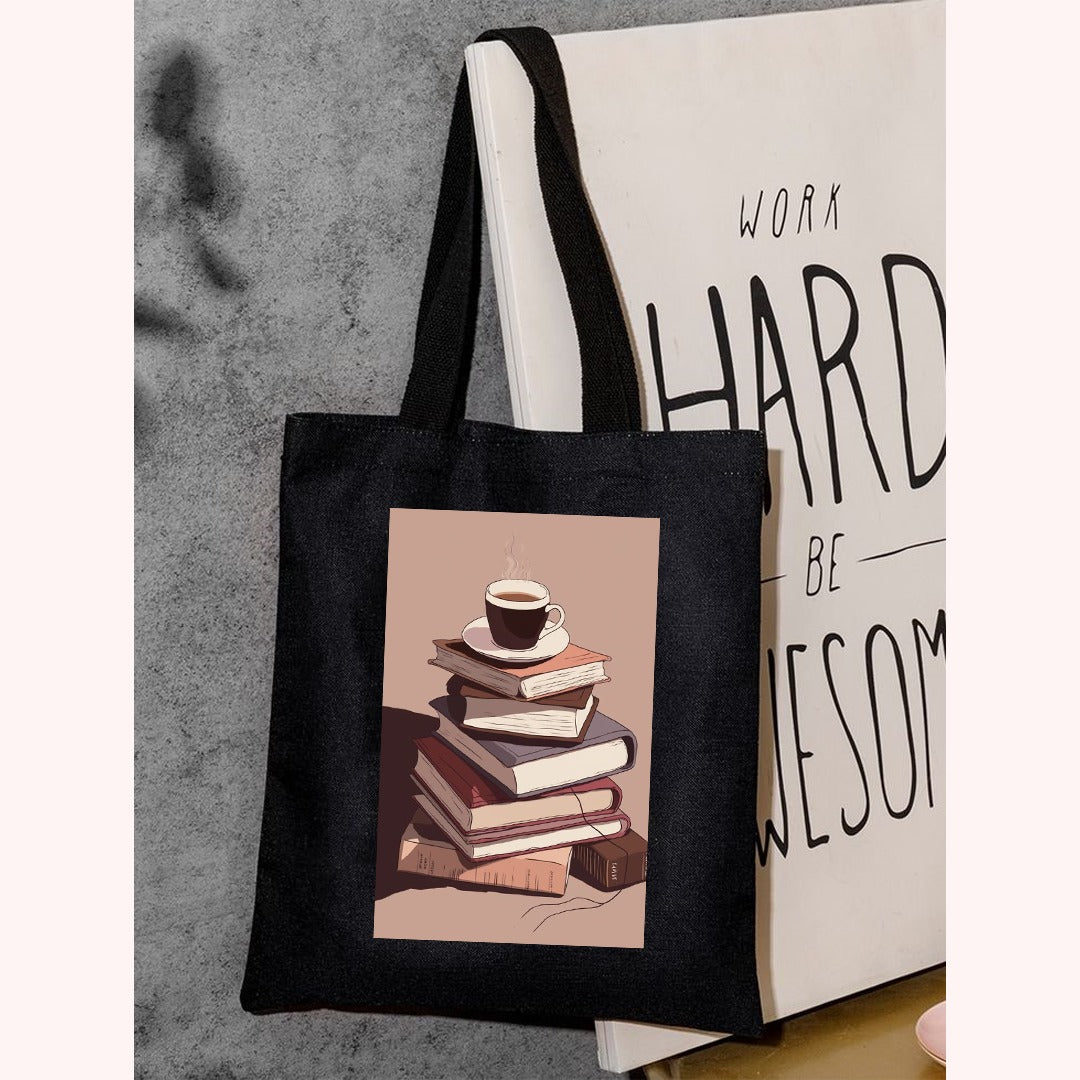 Tea With Books Printed Tote Bag