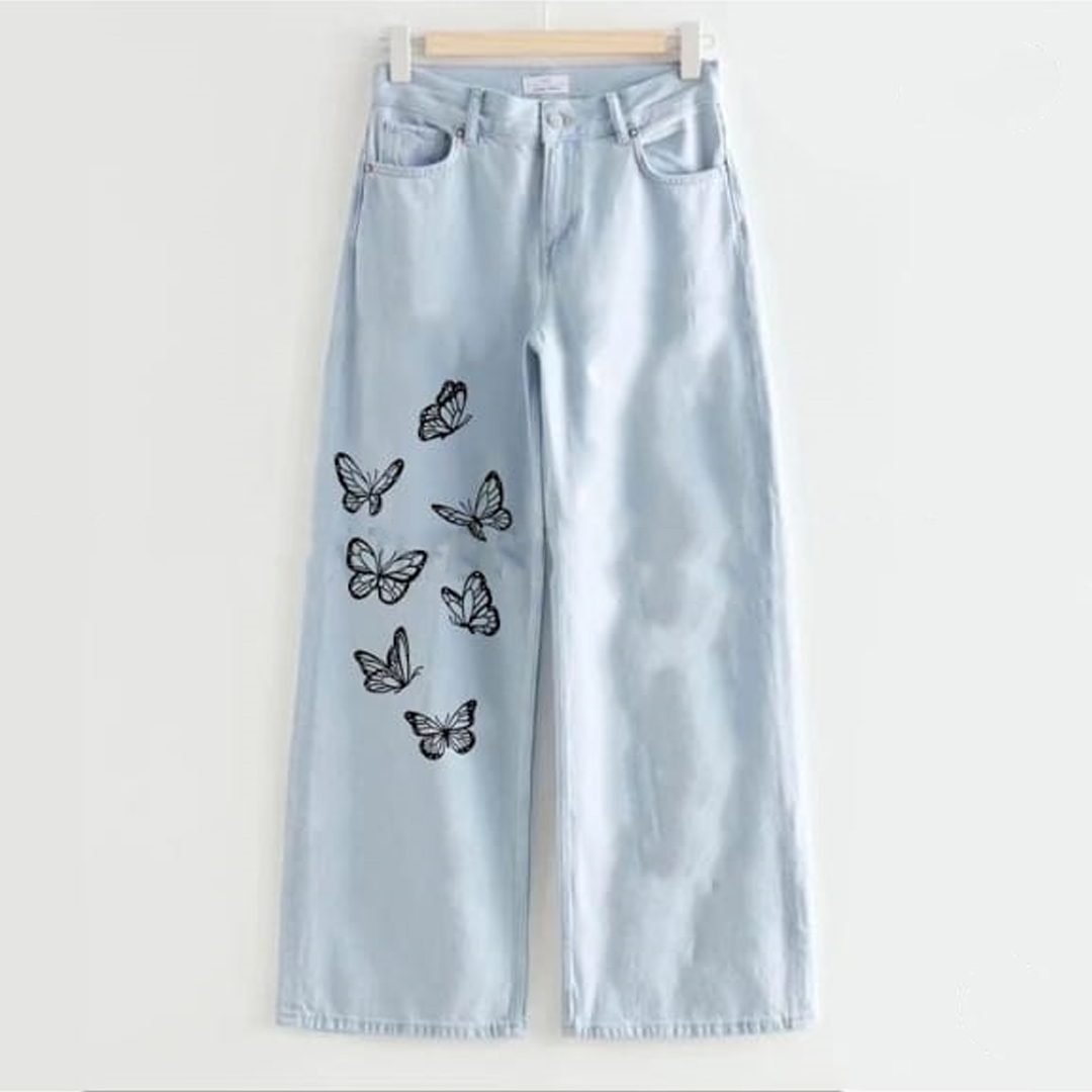 Ice blue seven butterfly wide leg jeans