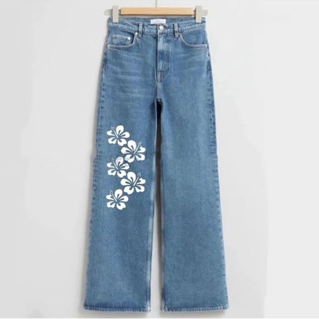 Blue flowers wide leg jeans