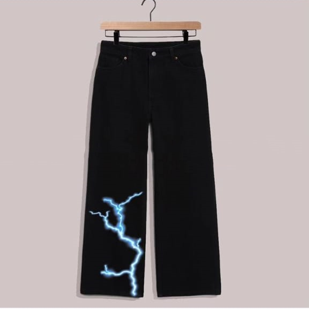 Black thunder lightning wide leg jeans