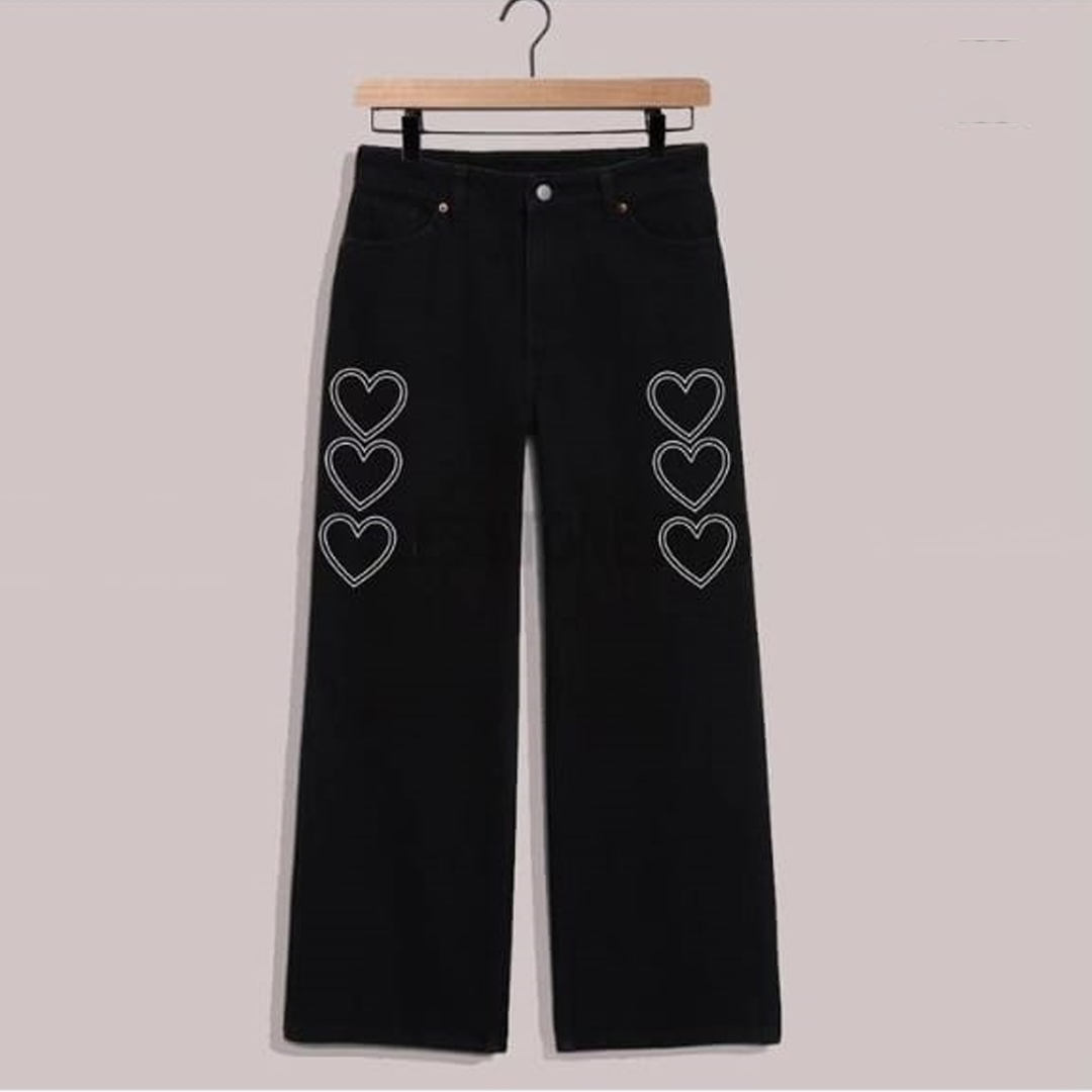 Black hearts wide leg jeans