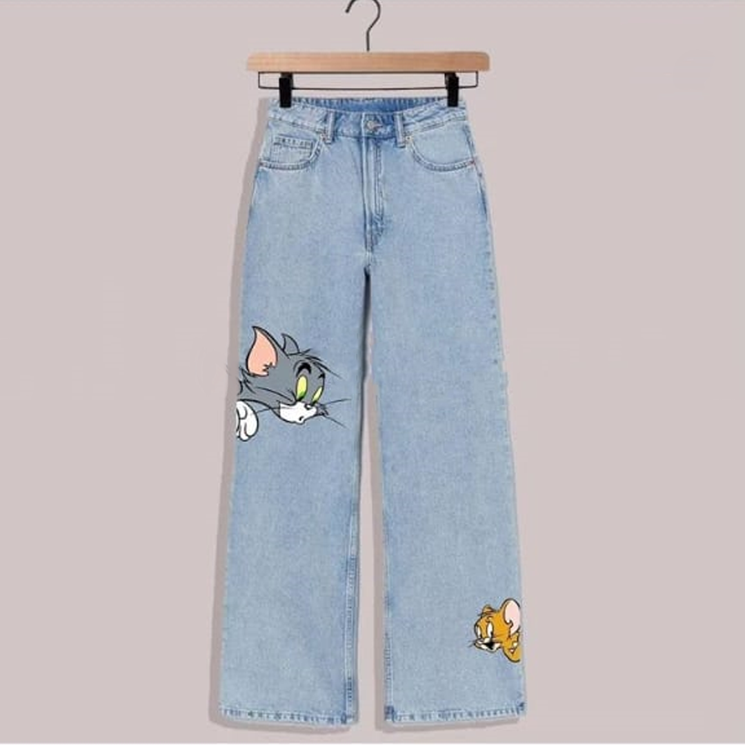 Ice blue tom and jerry wide leg jeans
