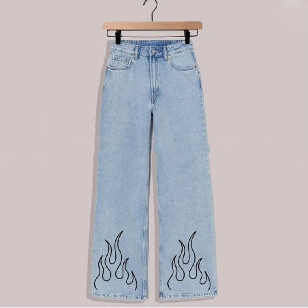 Ice blue line fire wide leg jeans