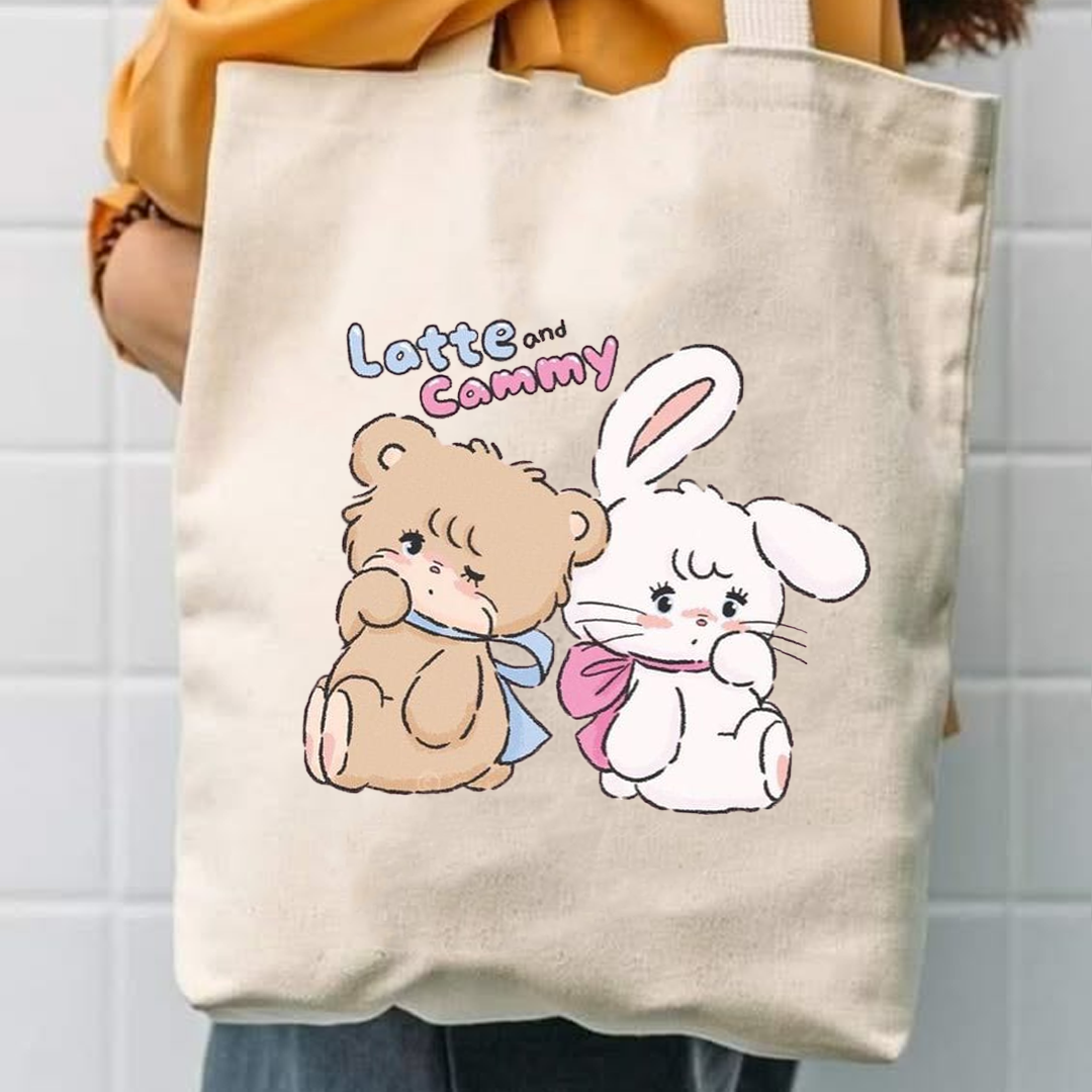 Latte and cammy canvas tote bag