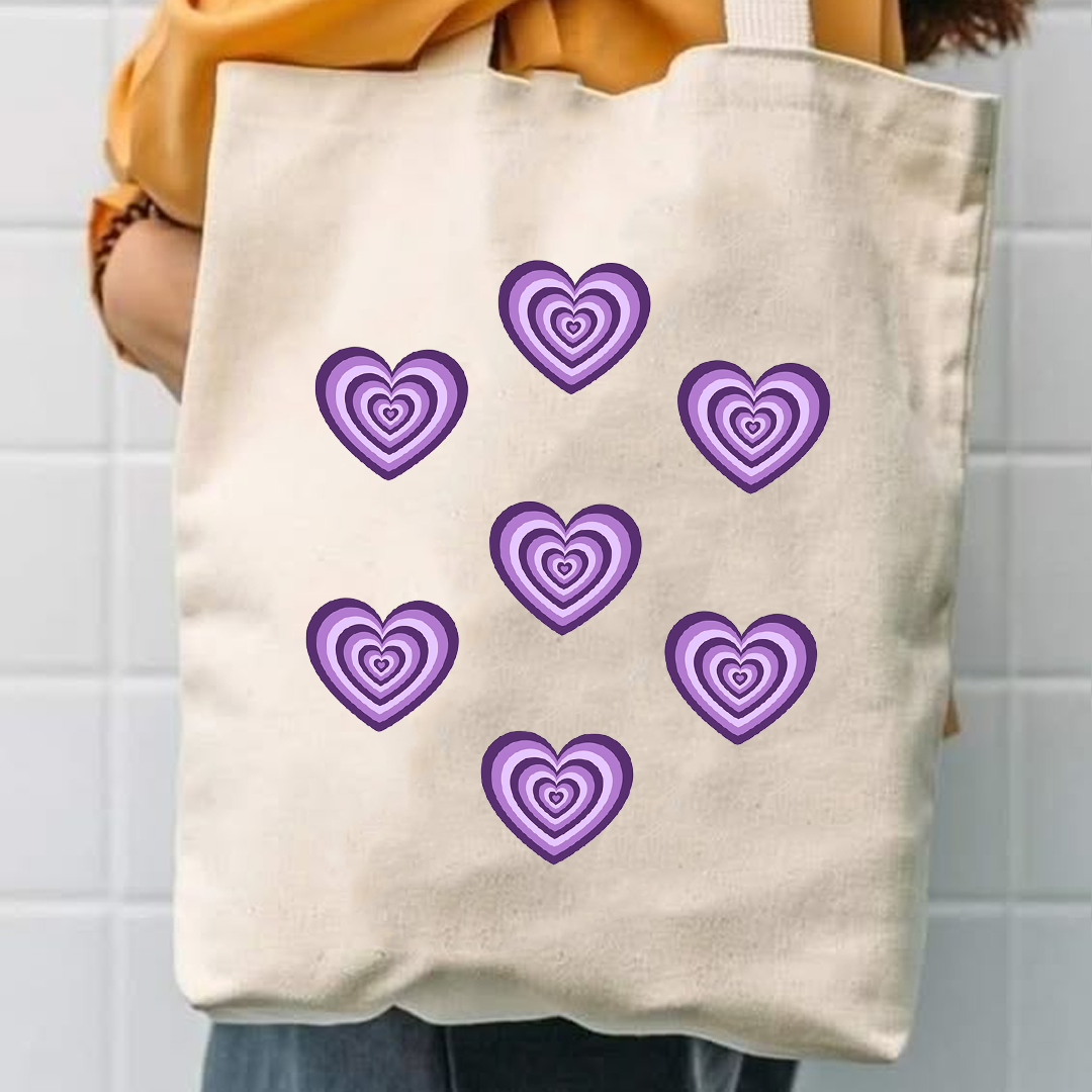 Purple hearts canvas tote bag