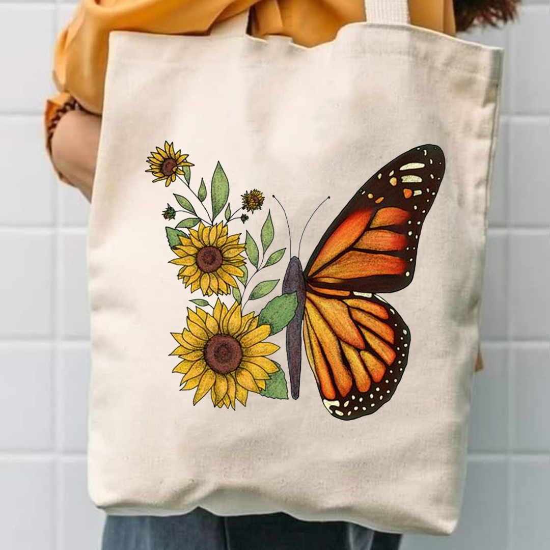 Orange butterfly canvas tote bag
