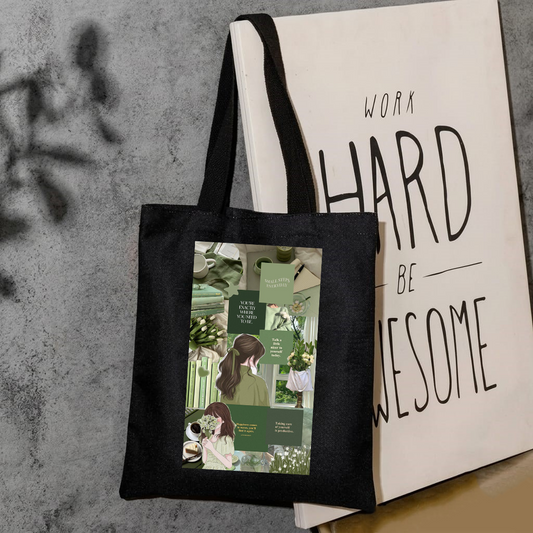 Aesthetic motivational green collage tote bag