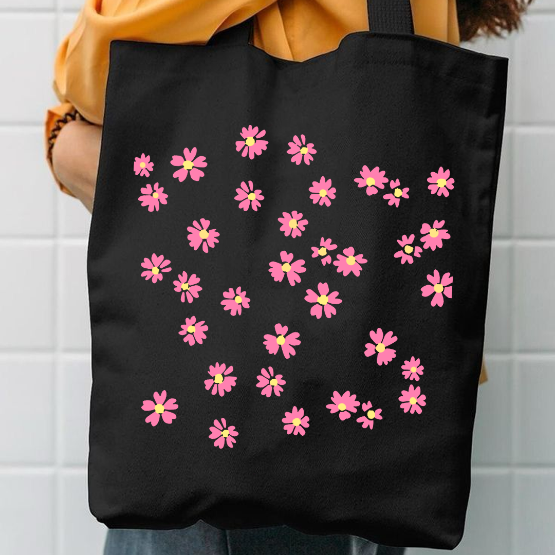 Mini pink daisy canvas tote bag