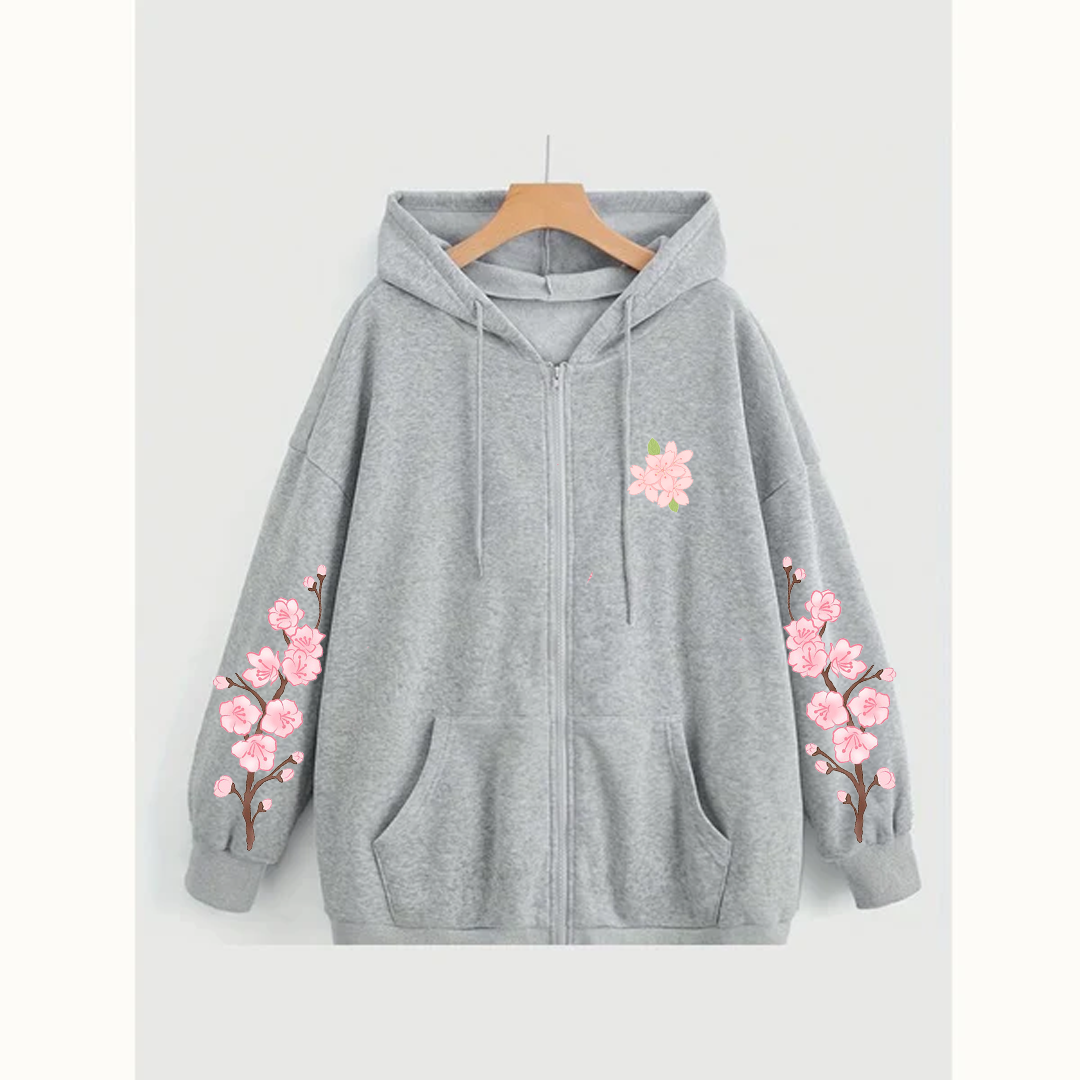 Blossom sleeves zipper hoodie