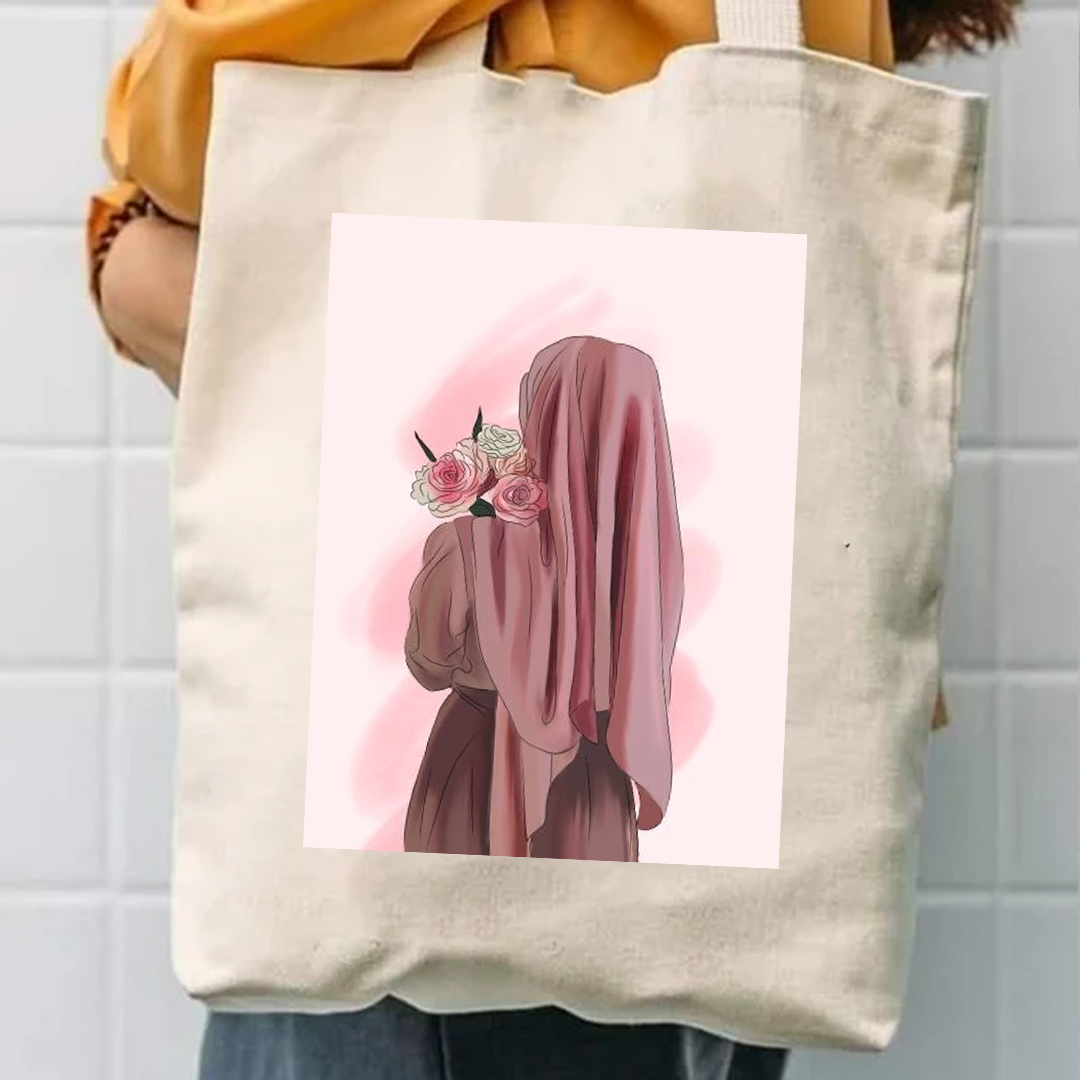 Pink hijab girl tote bag