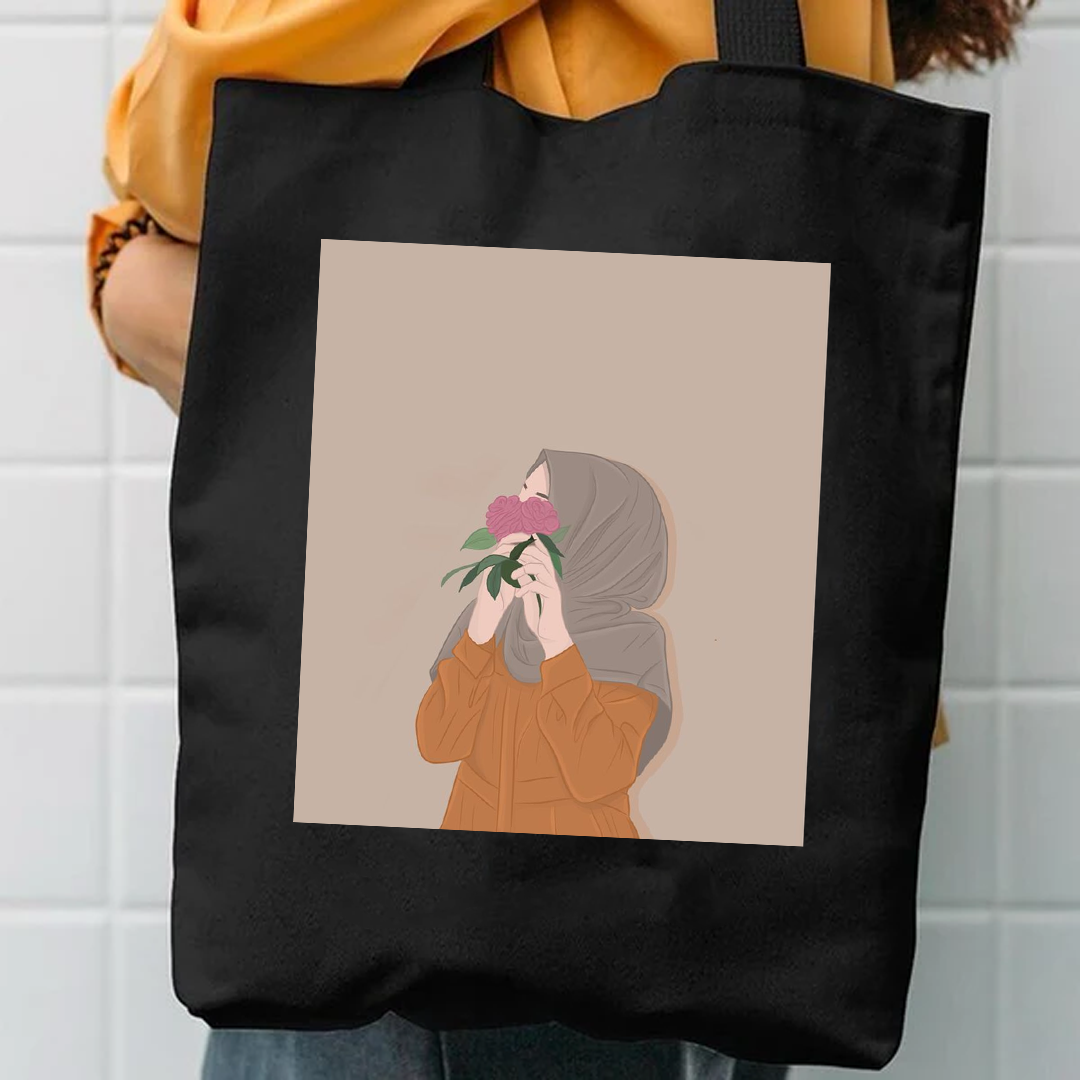 Aesthetic hijab girl tote bag