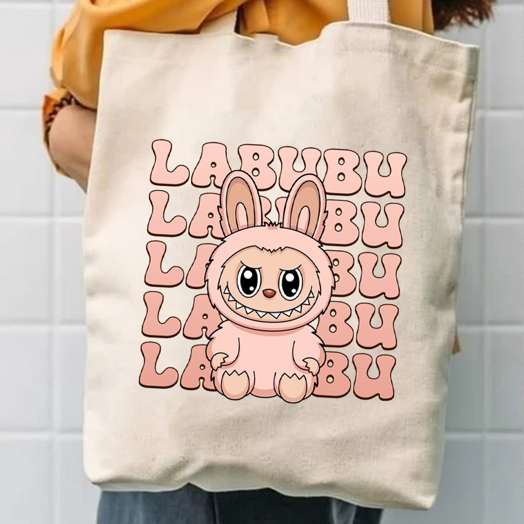 Pink labubu typo tote bag