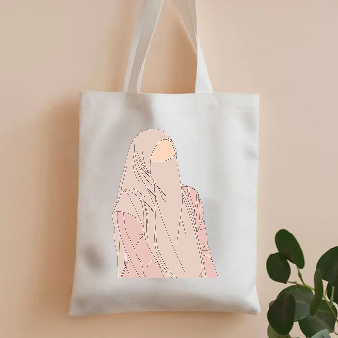 Beige hijab girl tote bag