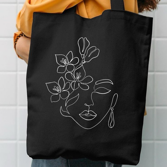 One line asthetic face canvas tote bag
