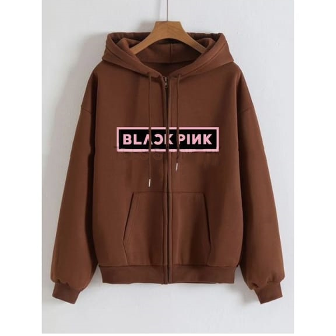 Black pink zipper with hood