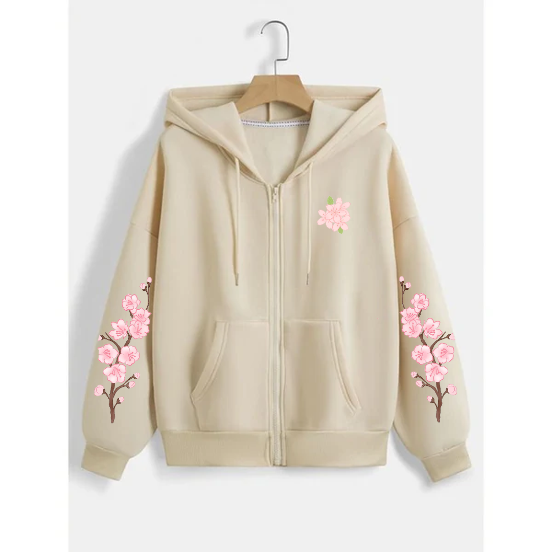 Blossom sleeves zipper hoodie