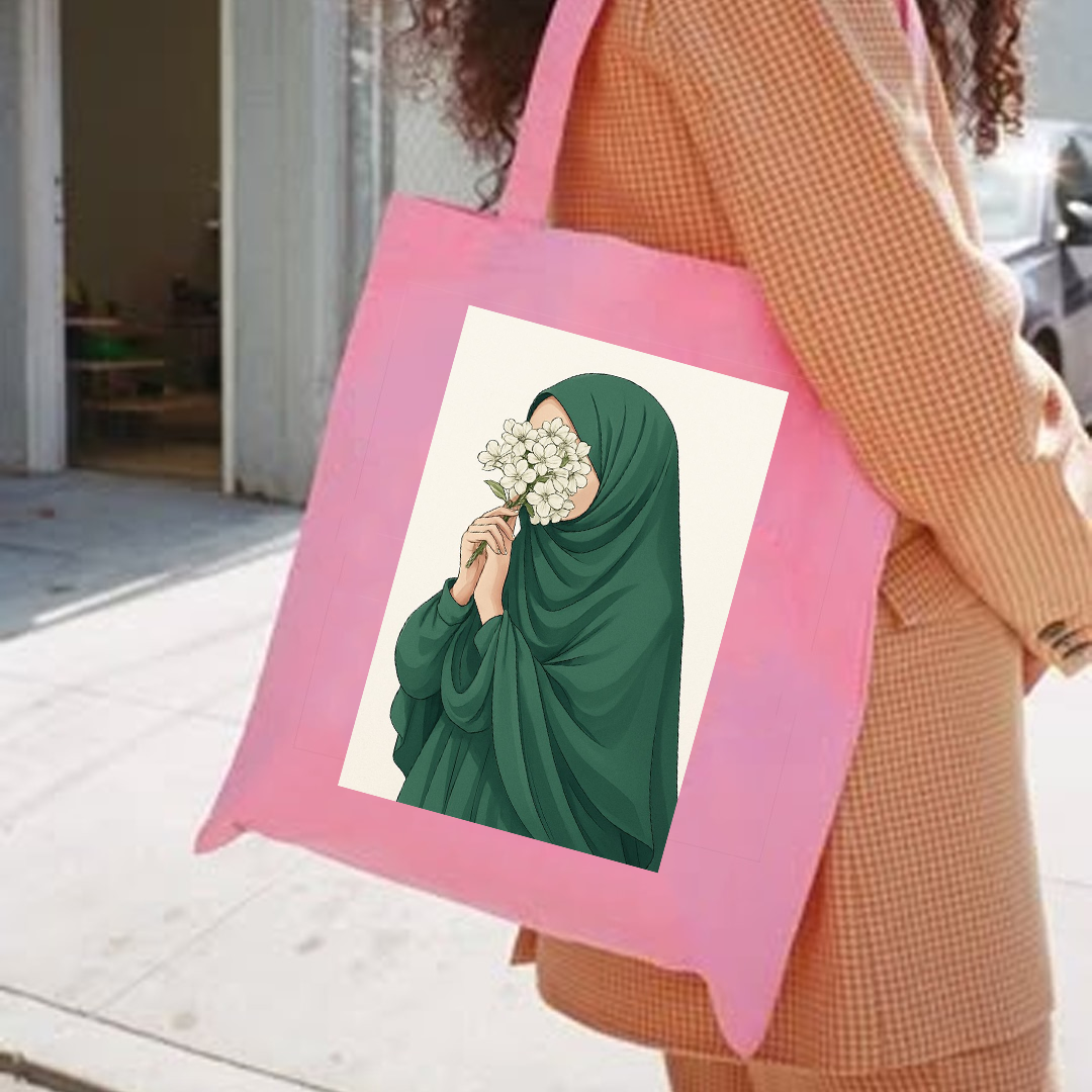 Green hijab girl tote bag