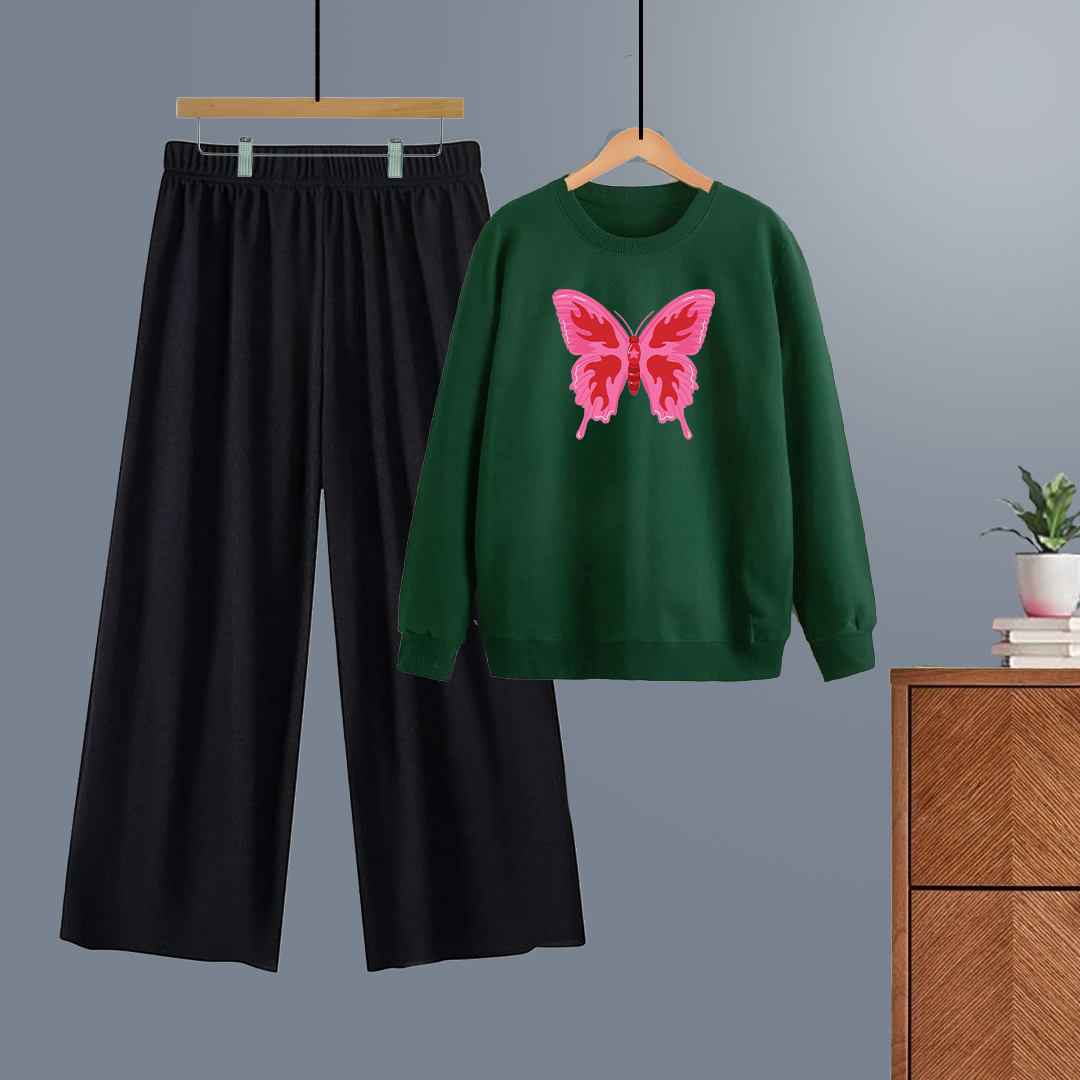 Winter tracksuit Pink butterfly sweatshirt with free size flapper