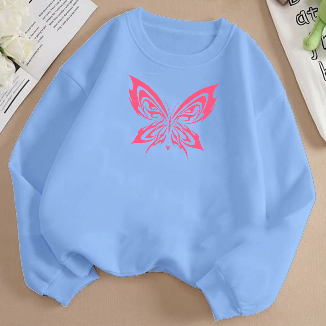pink graphic butterfly Fleece Sweat Shirt