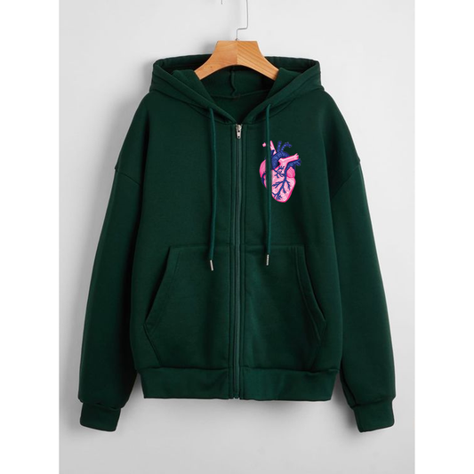 Human heart zipper with hood