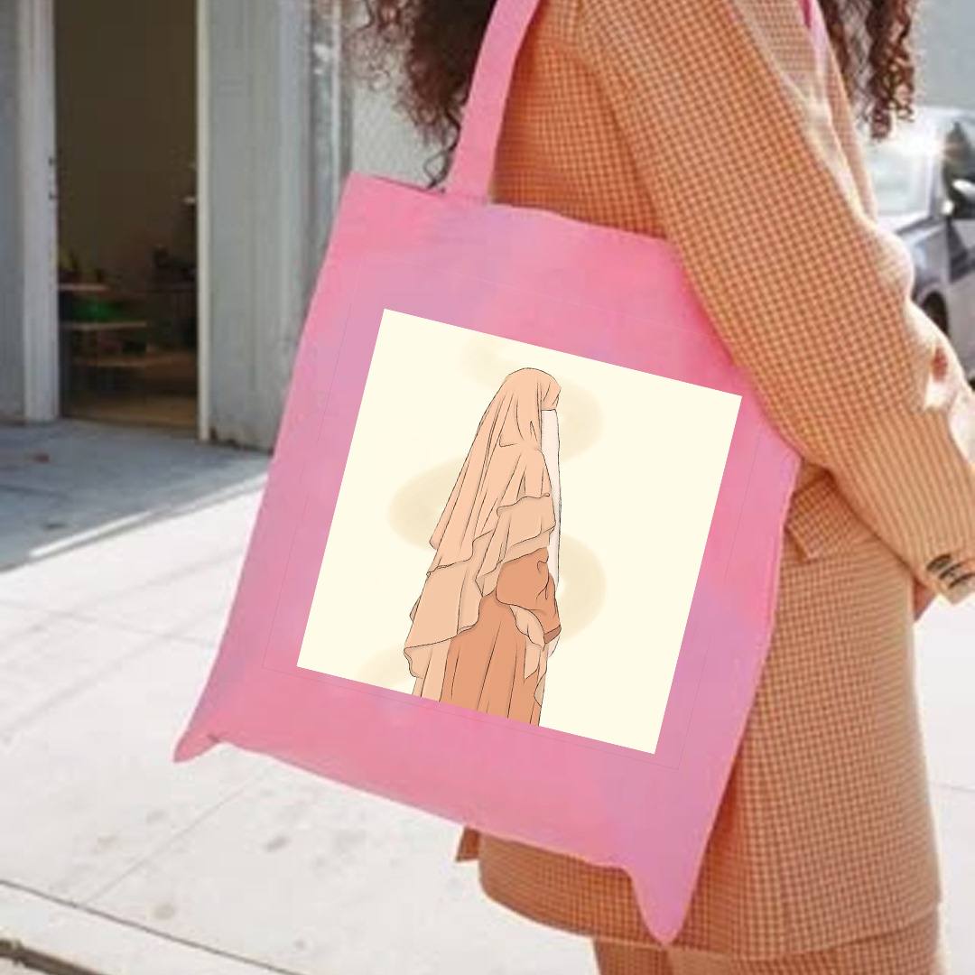 Orange aesthetic hijab girl tote bag