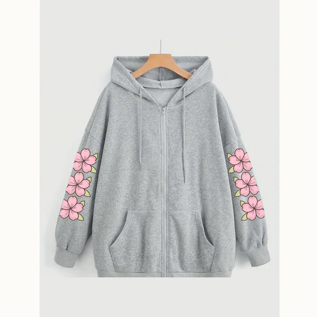 Flower sleeves zipper hoodie