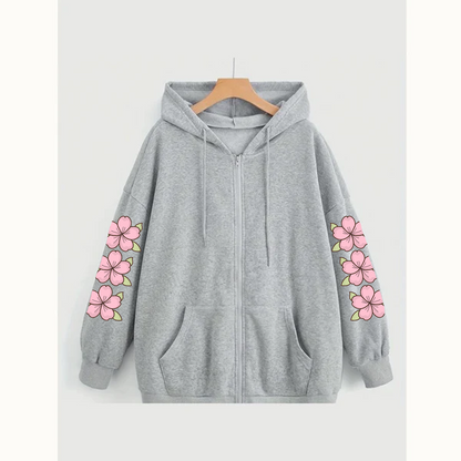 Flower sleeves zipper hoodie