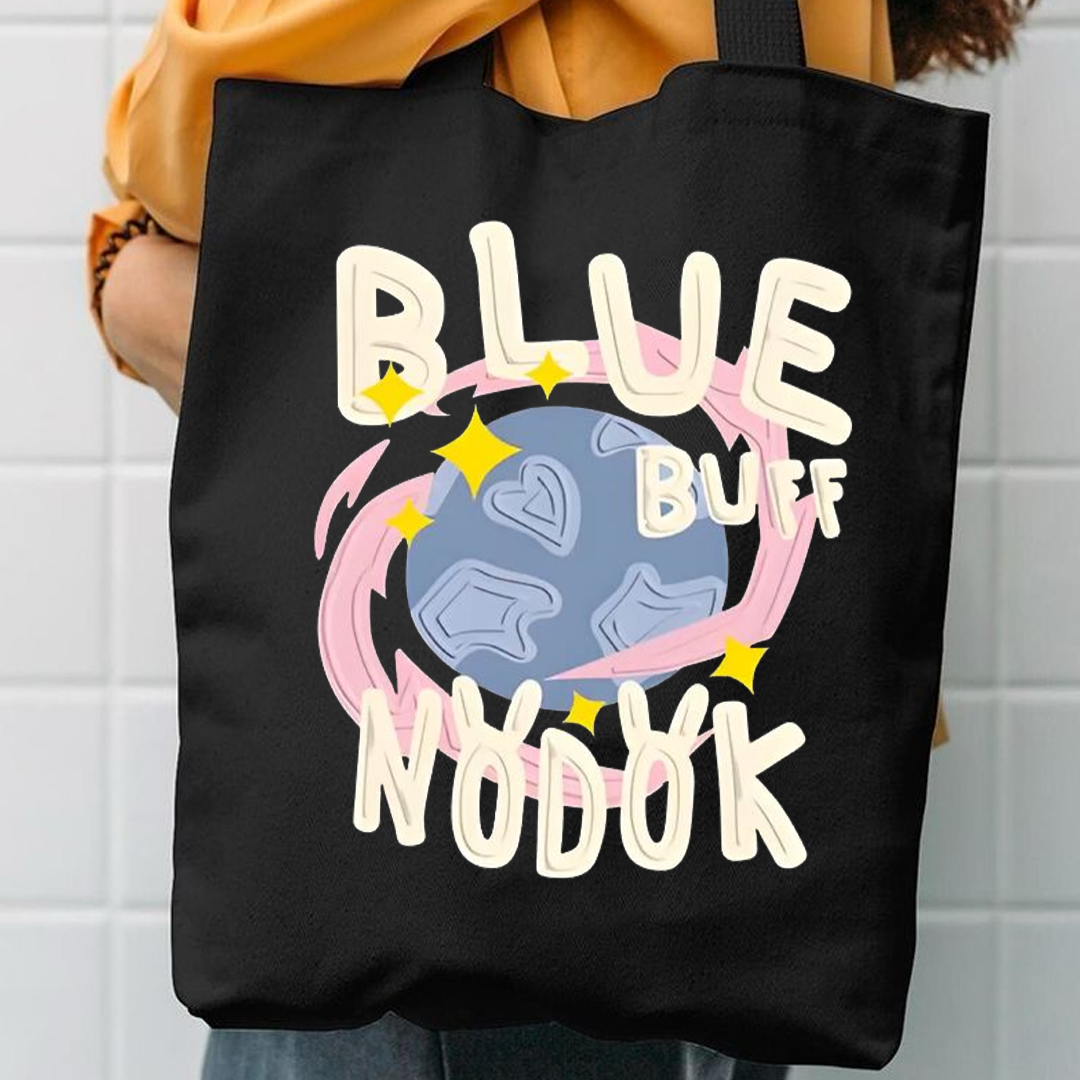 Blue buff canvas tote bag