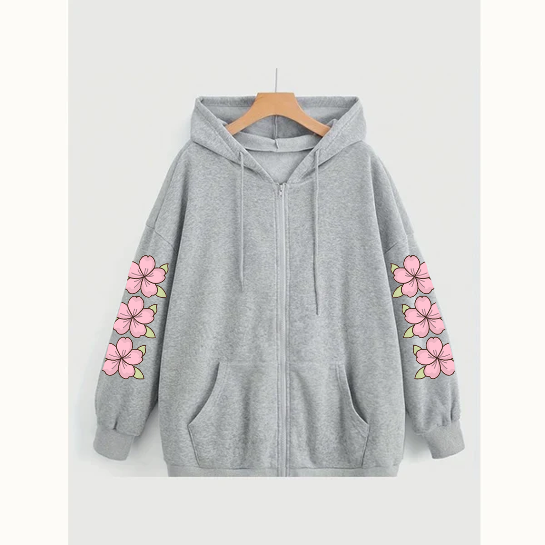 Flower sleeves zipper hoodie