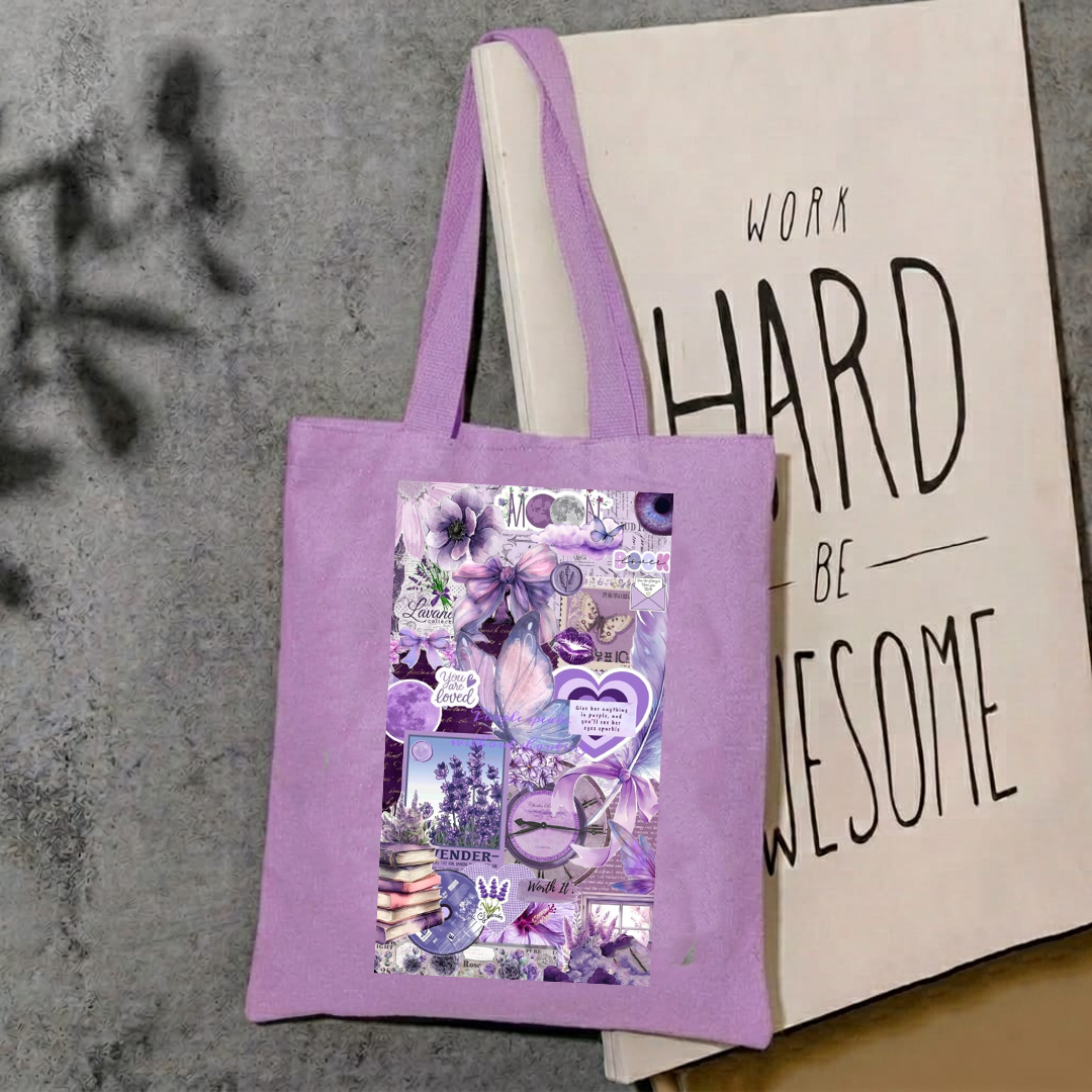 Purple aesthetic collage tote bag