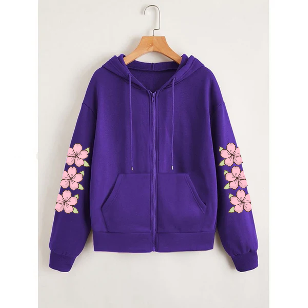 Flower sleeves zipper hoodie