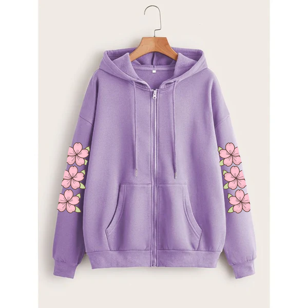 Flower sleeves zipper hoodie