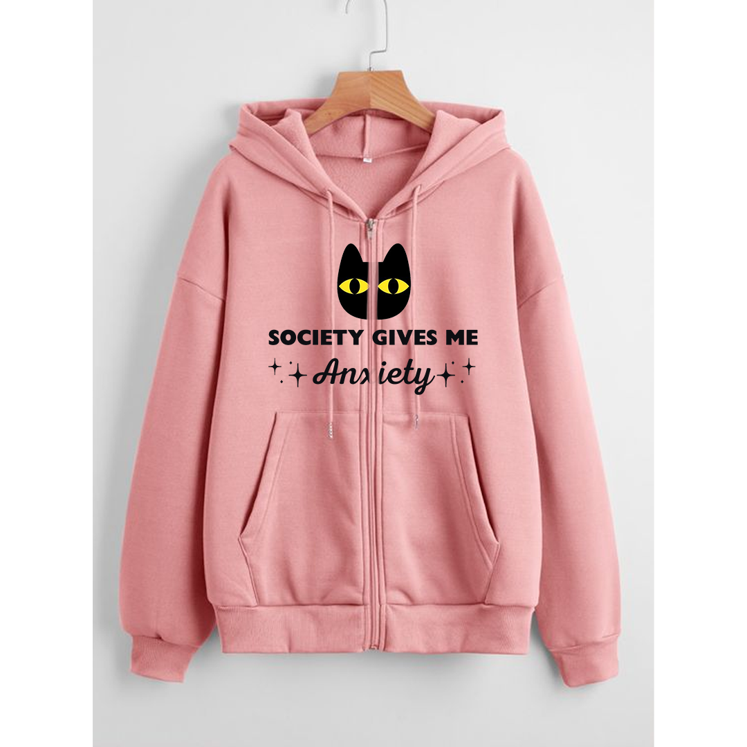 Society gives me anxiety zipper with hood