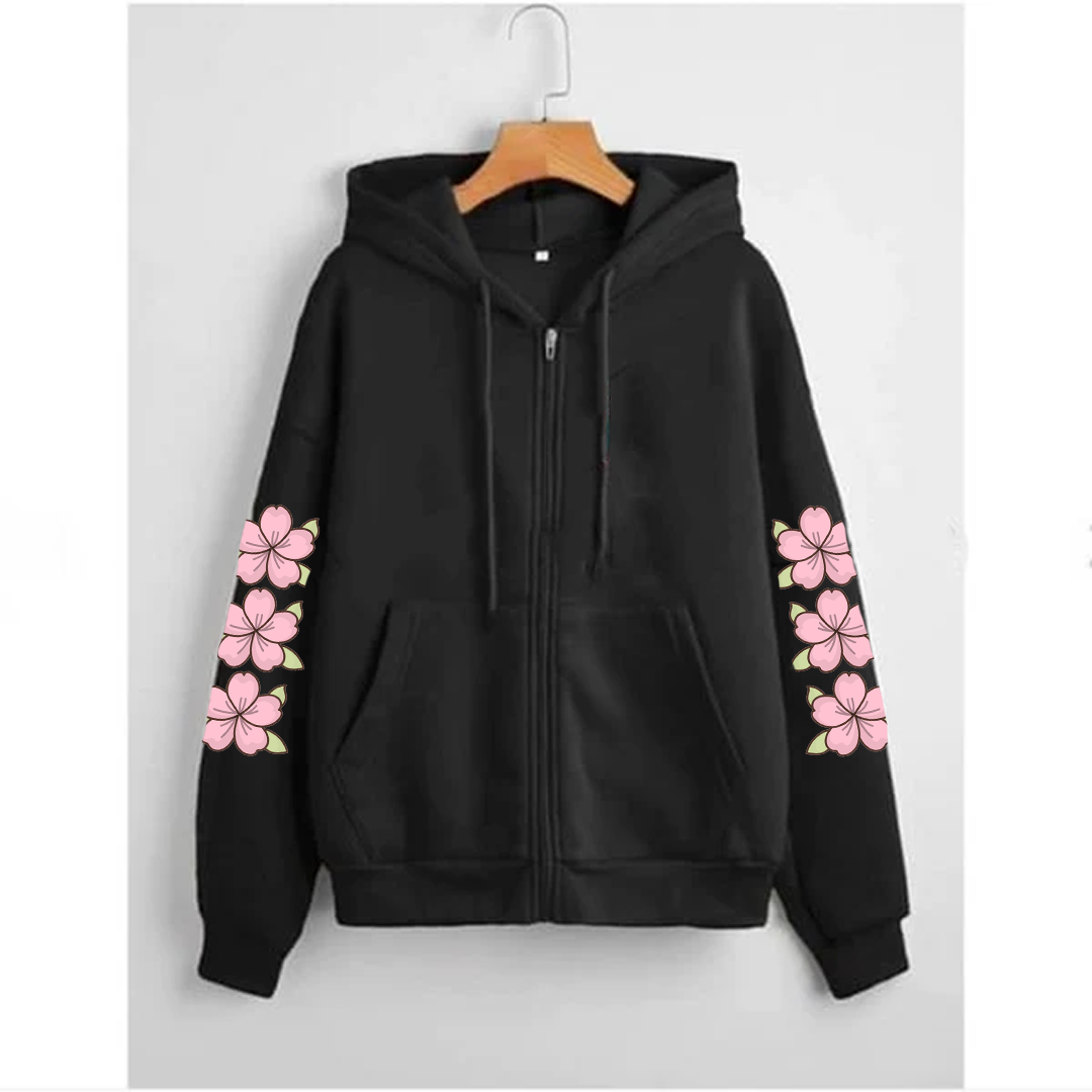 Flower sleeves zipper hoodie