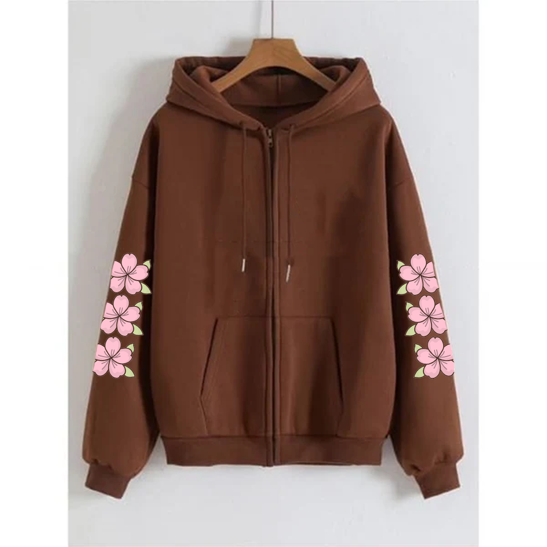 Flower sleeves zipper hoodie
