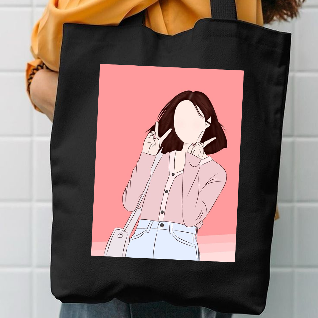 Asthetic pink girl canvas tote bag