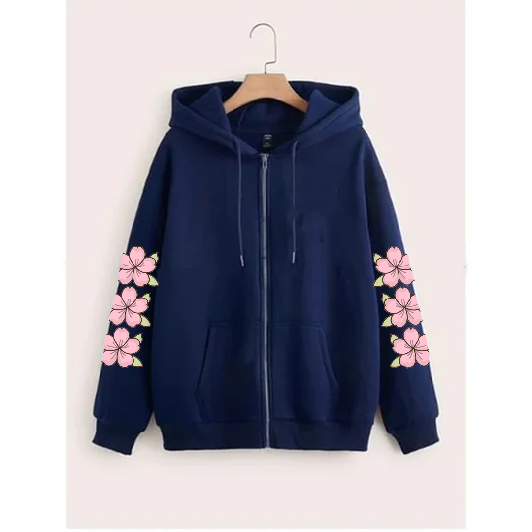 Flower sleeves zipper hoodie