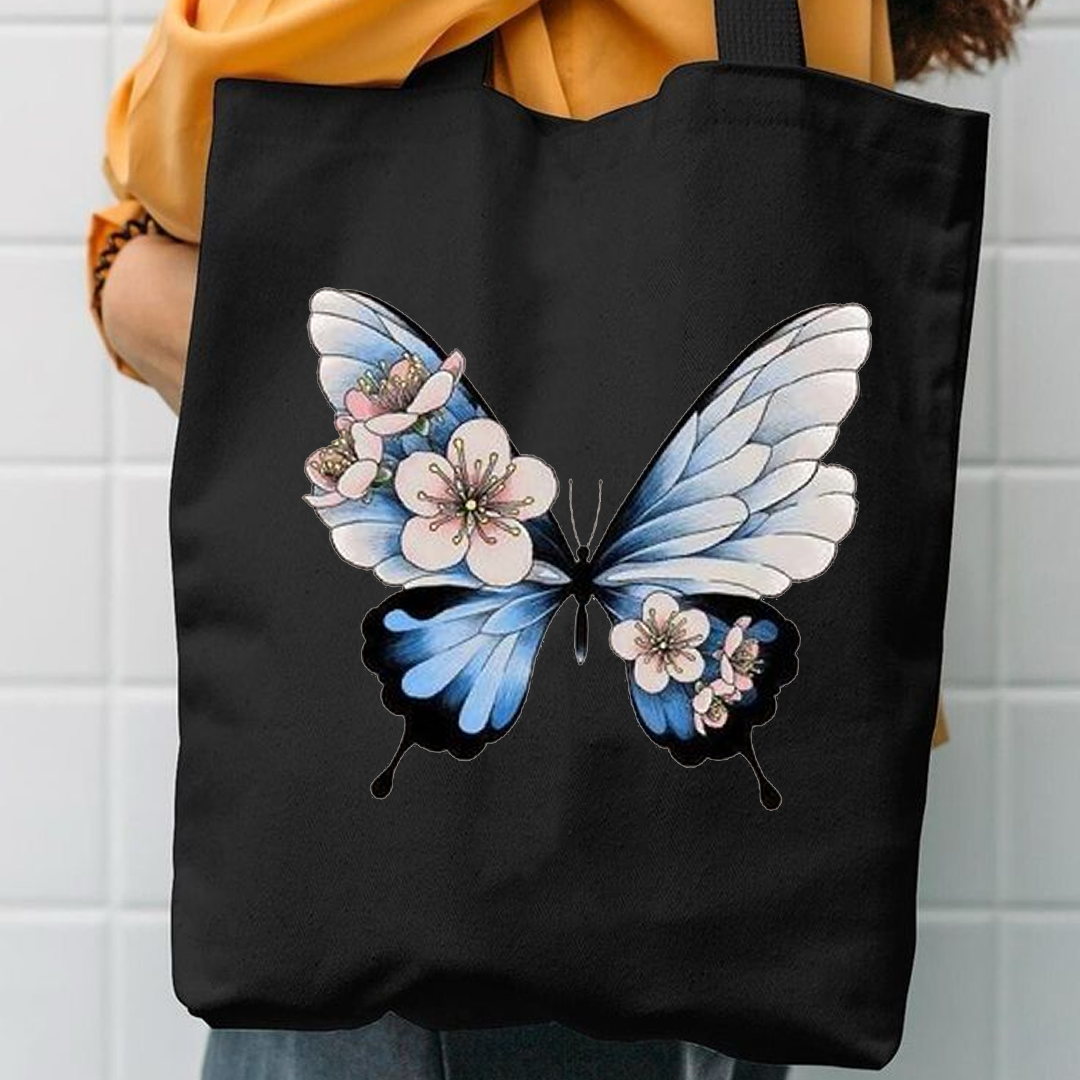 Flower butterfly canvas tote bag