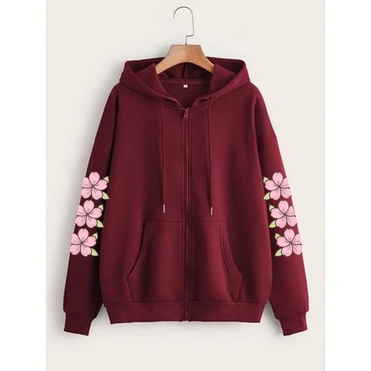 Flower sleeves zipper hoodie