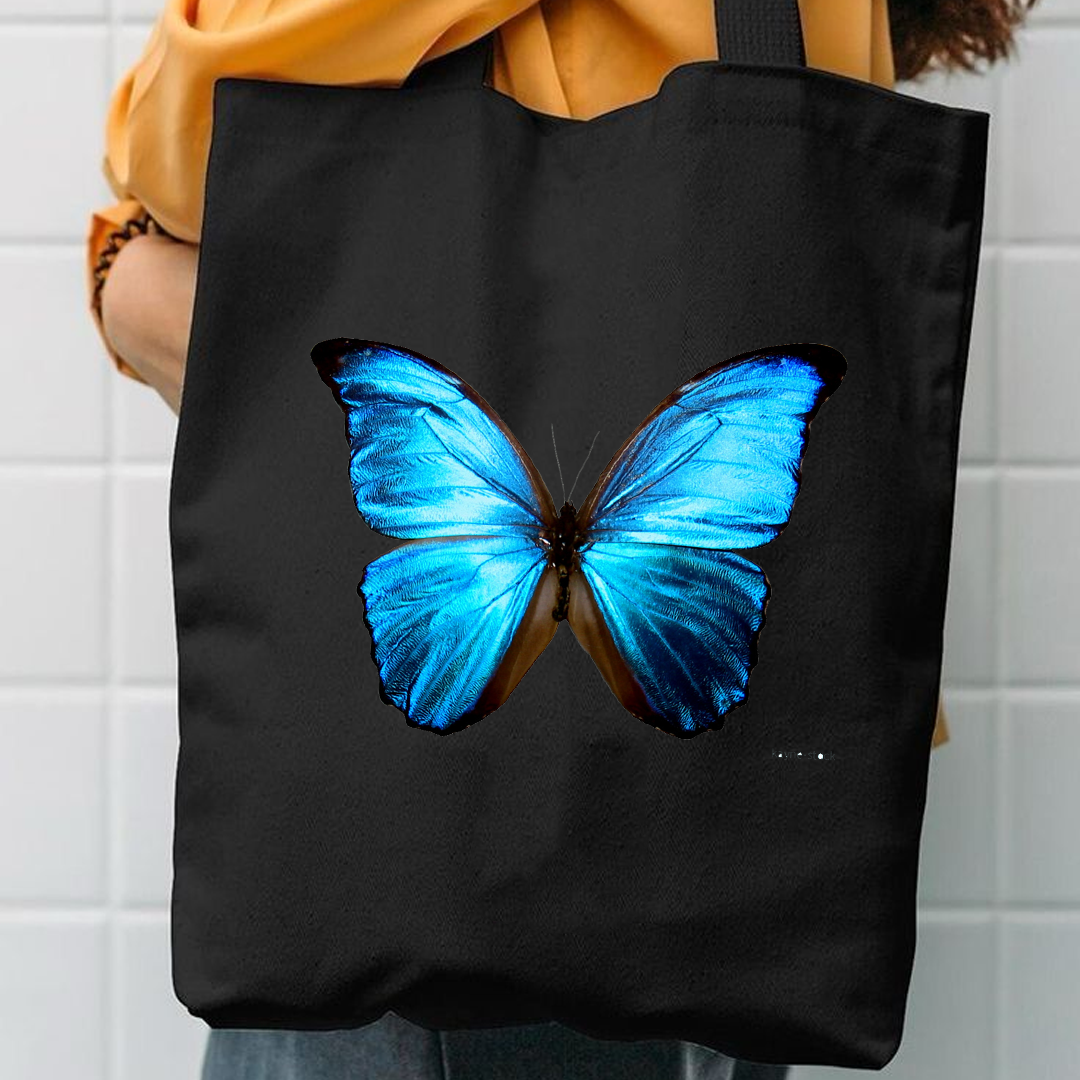 Blue butterfly canvas tote bag