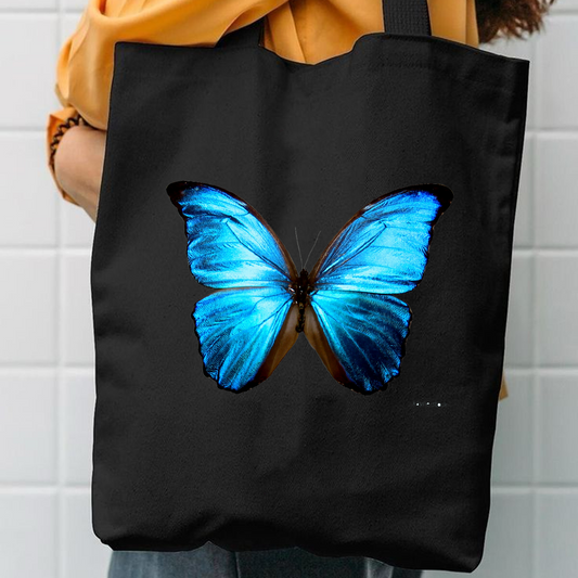 Blue butterfly canvas tote bag
