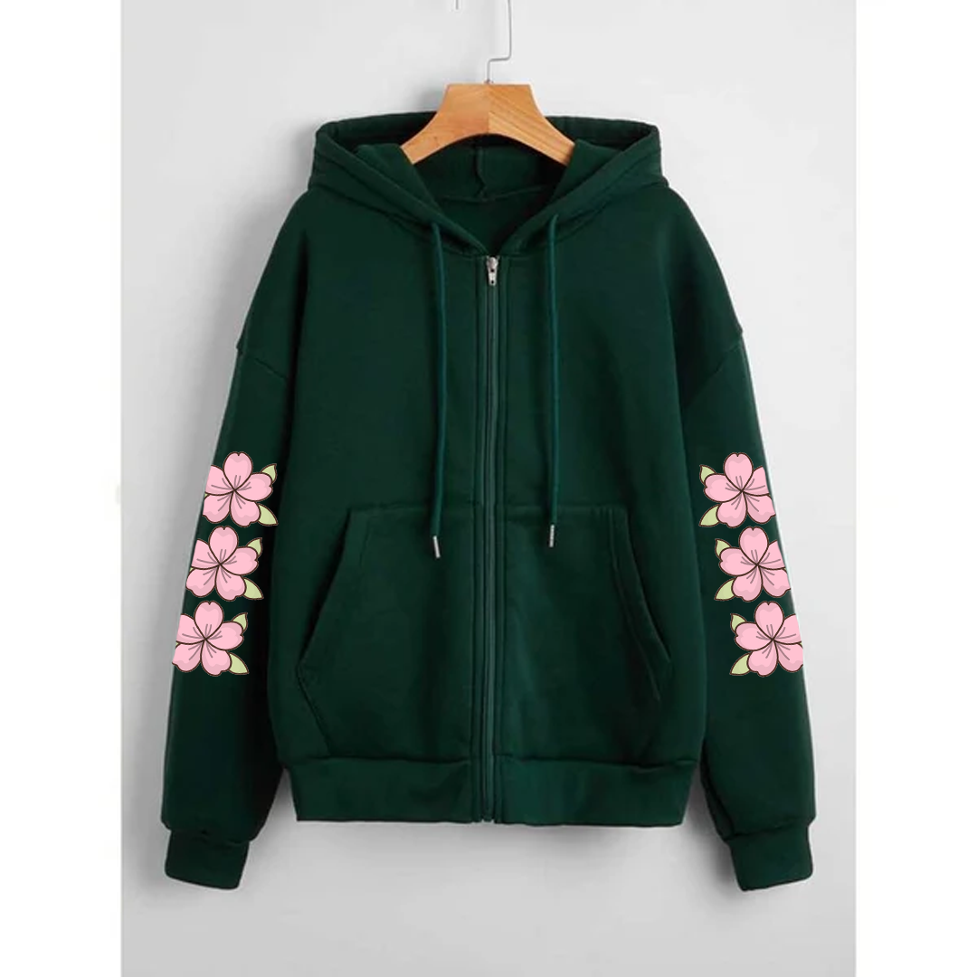 Flower sleeves zipper hoodie