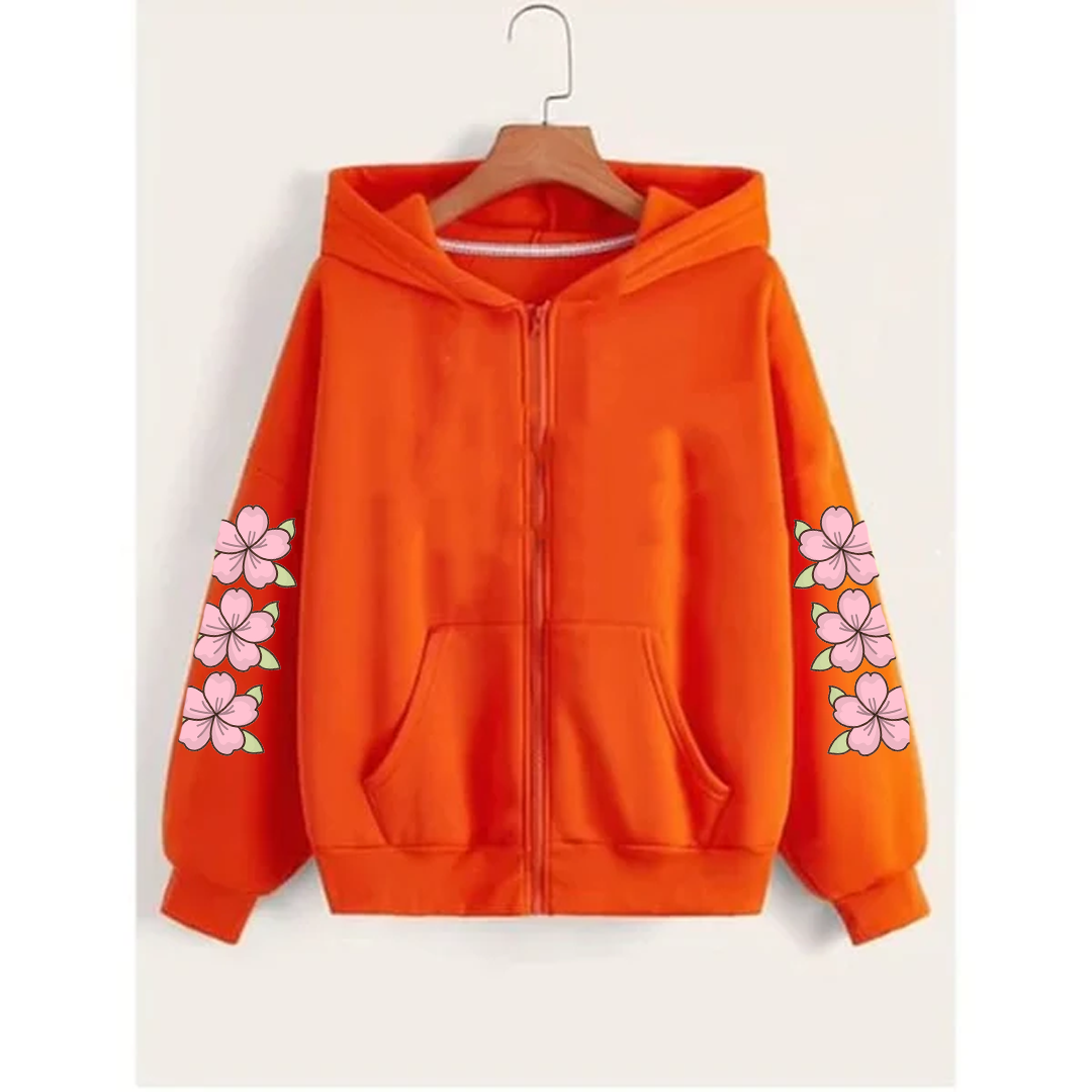 Flower sleeves zipper hoodie