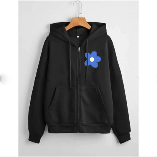 Flower logo zipper with hood
