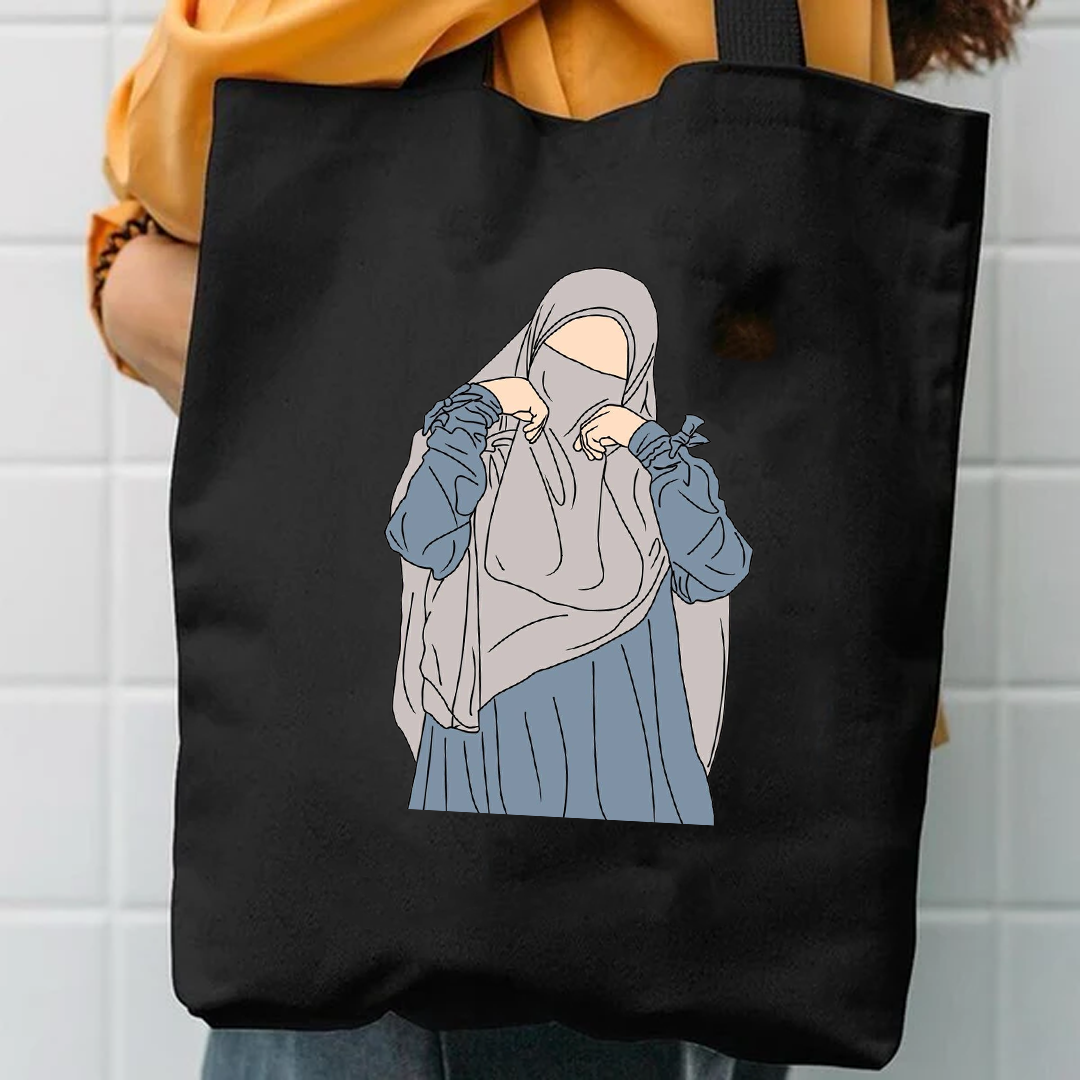 Cute pose hijab girl tote bag