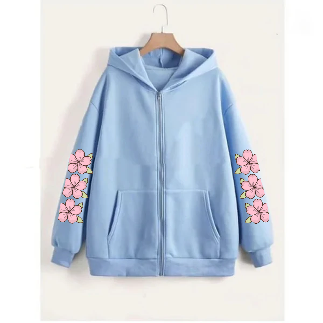 Flower sleeves zipper hoodie