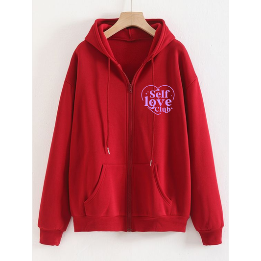 Self love club zipper with hood
